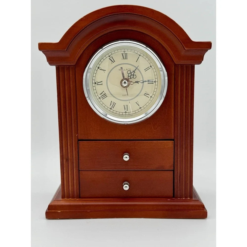 Wallace Silversmiths Mantel Clock Jewelry Box 2 Drawers AS-IS Clock Repair